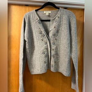 Eddie Bauer 100% Lambswool embroidered cardigan vintage